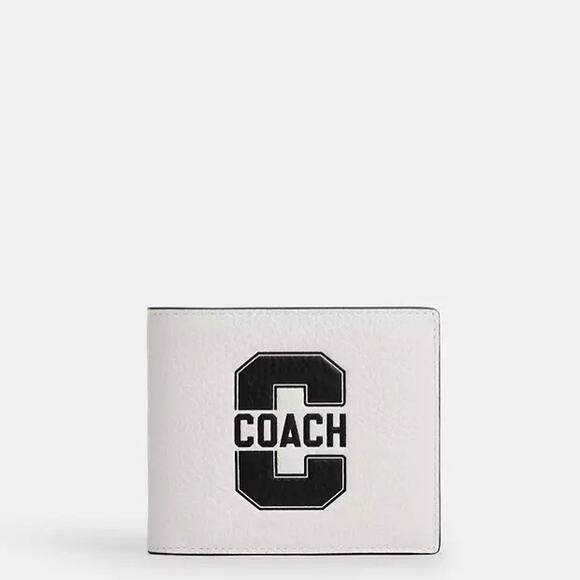 NWT Coach billfold wallet signature canvas varsity motif CAK48 Chalk & Black - Picture 6 of 8